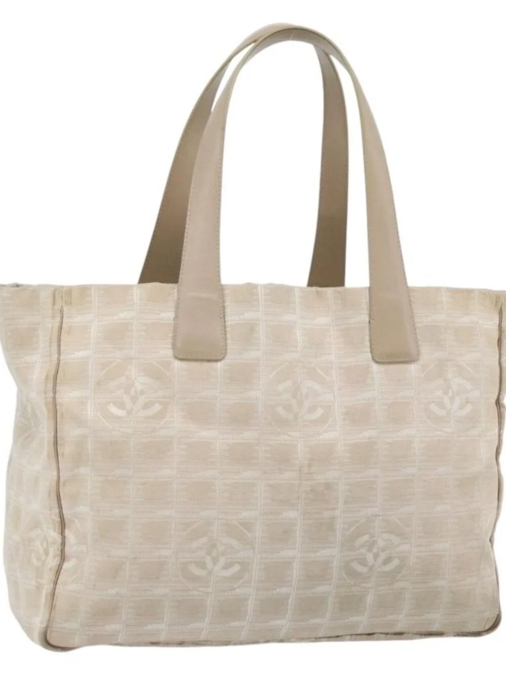 CHANEL New Travel Line Tote Bag Nylon Beige Gold CC Auth 180906